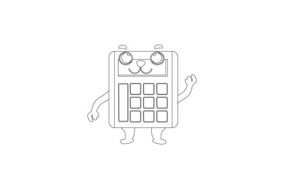 Back to School Kawaii Calculator Outline Graphics