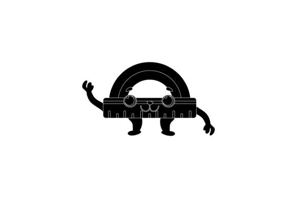 Back to School Kawaii Protractor Black Graphics