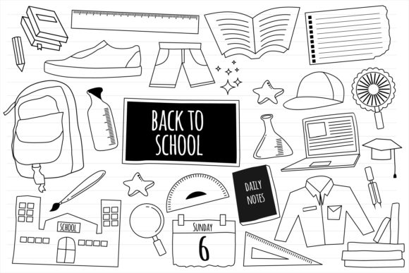 Set of Hand Drawn Doodle Back to School
